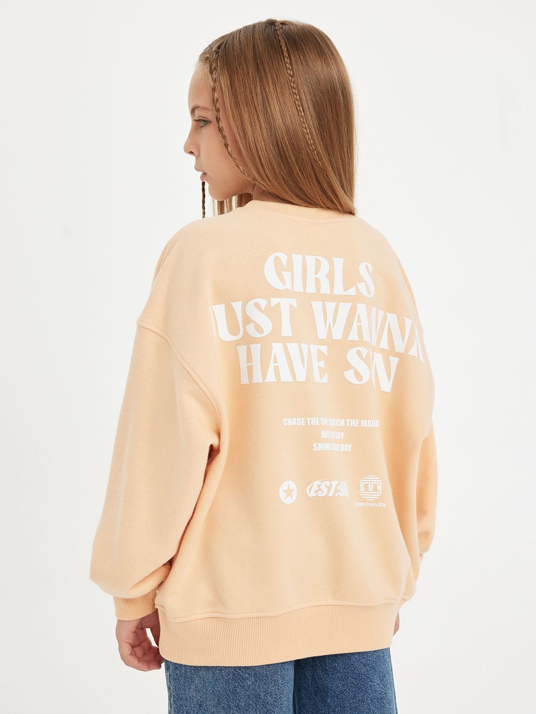 

DeFacto Girls Typography Printed Long Sleeves Pullover, Peach