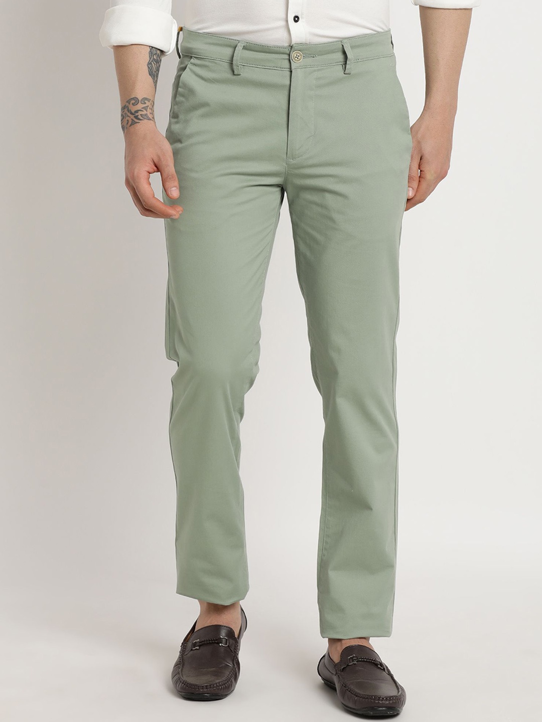 

Turtle Men Cotton Relaxed Skinny Fit Chinos Trousers, Green