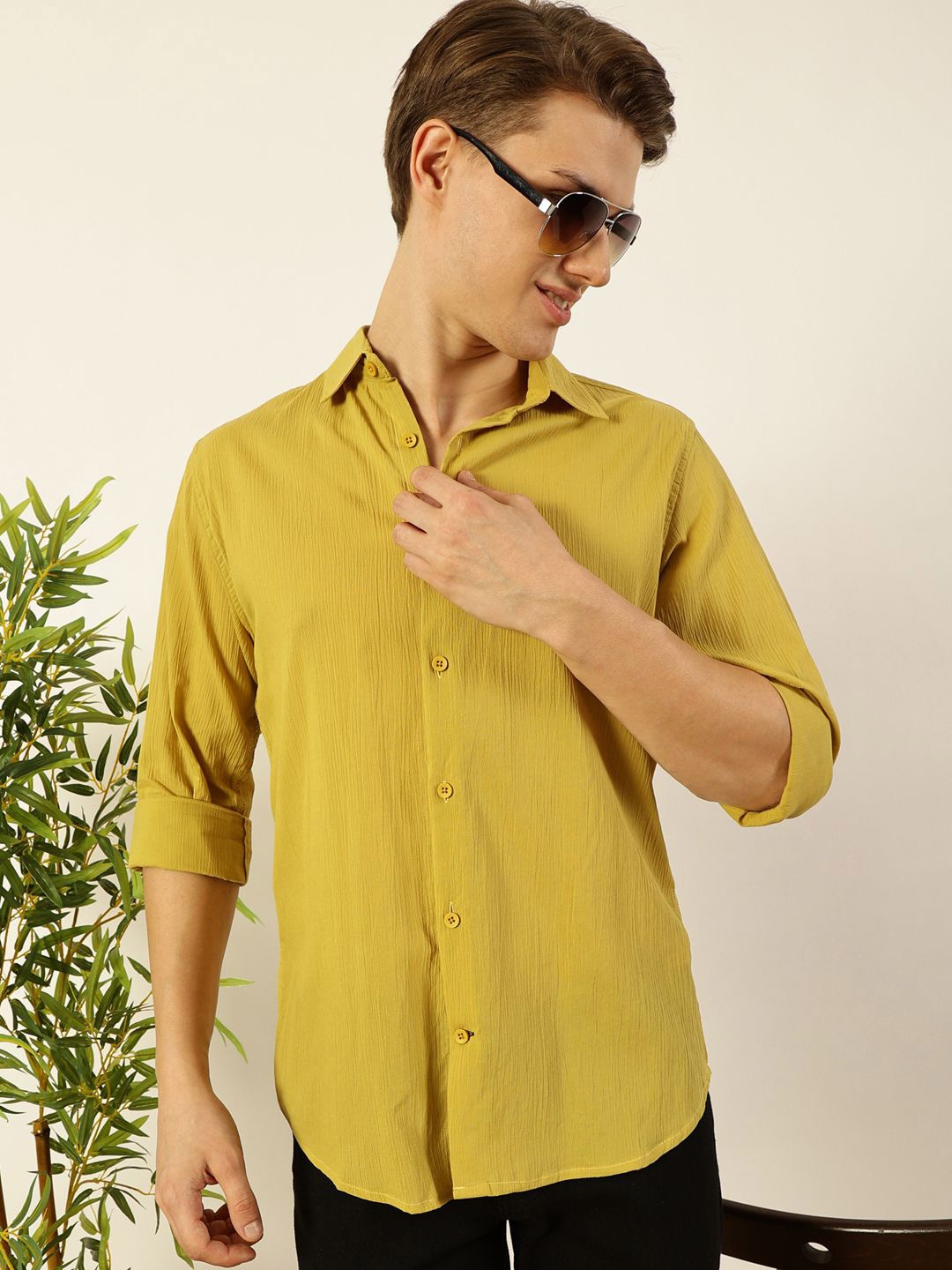 

Mast & Harbour Men Premium Opaque Casual Shirt, Yellow