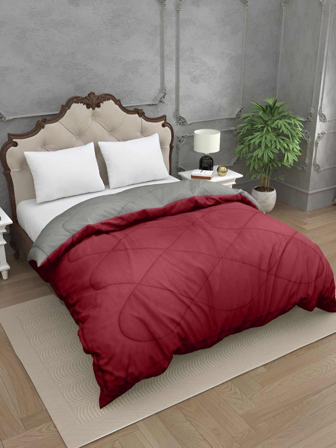 

BED-SHEET.COM Grey & Maroon Microfiber Mild Winter 300 GSM Double Bed Comforter