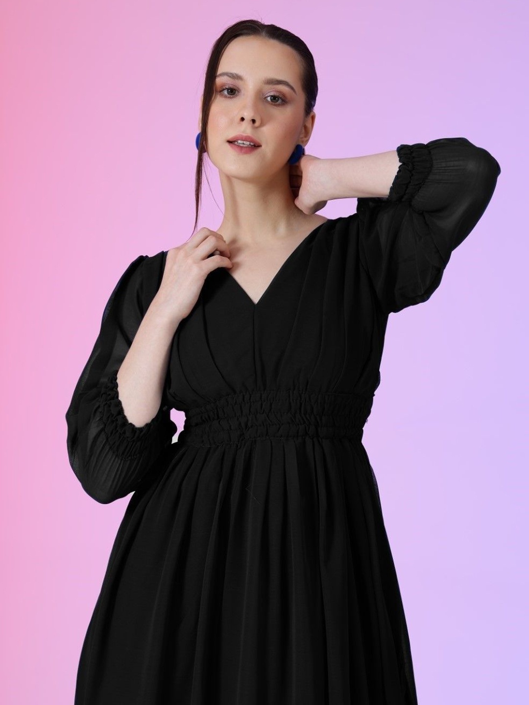 

Krunal Raiyani Women V-Neck Fit & Flare Maxi Dress, Black
