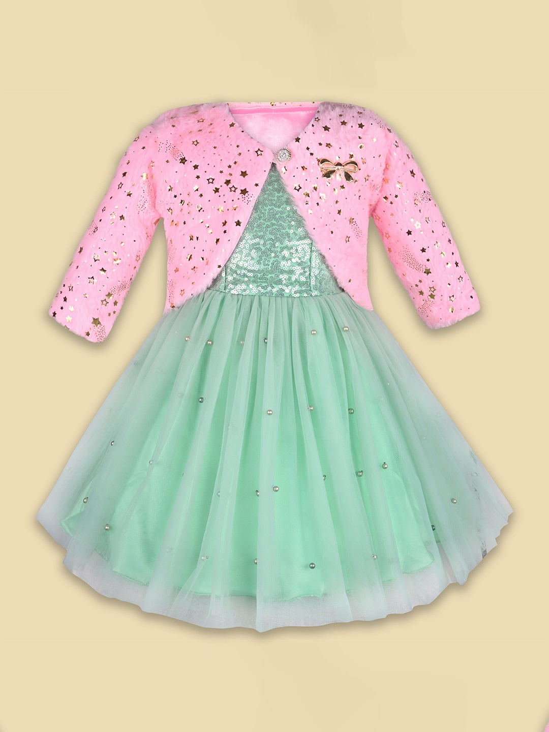 

Wish Karo Embellished Net A-Line Dress, Sea green
