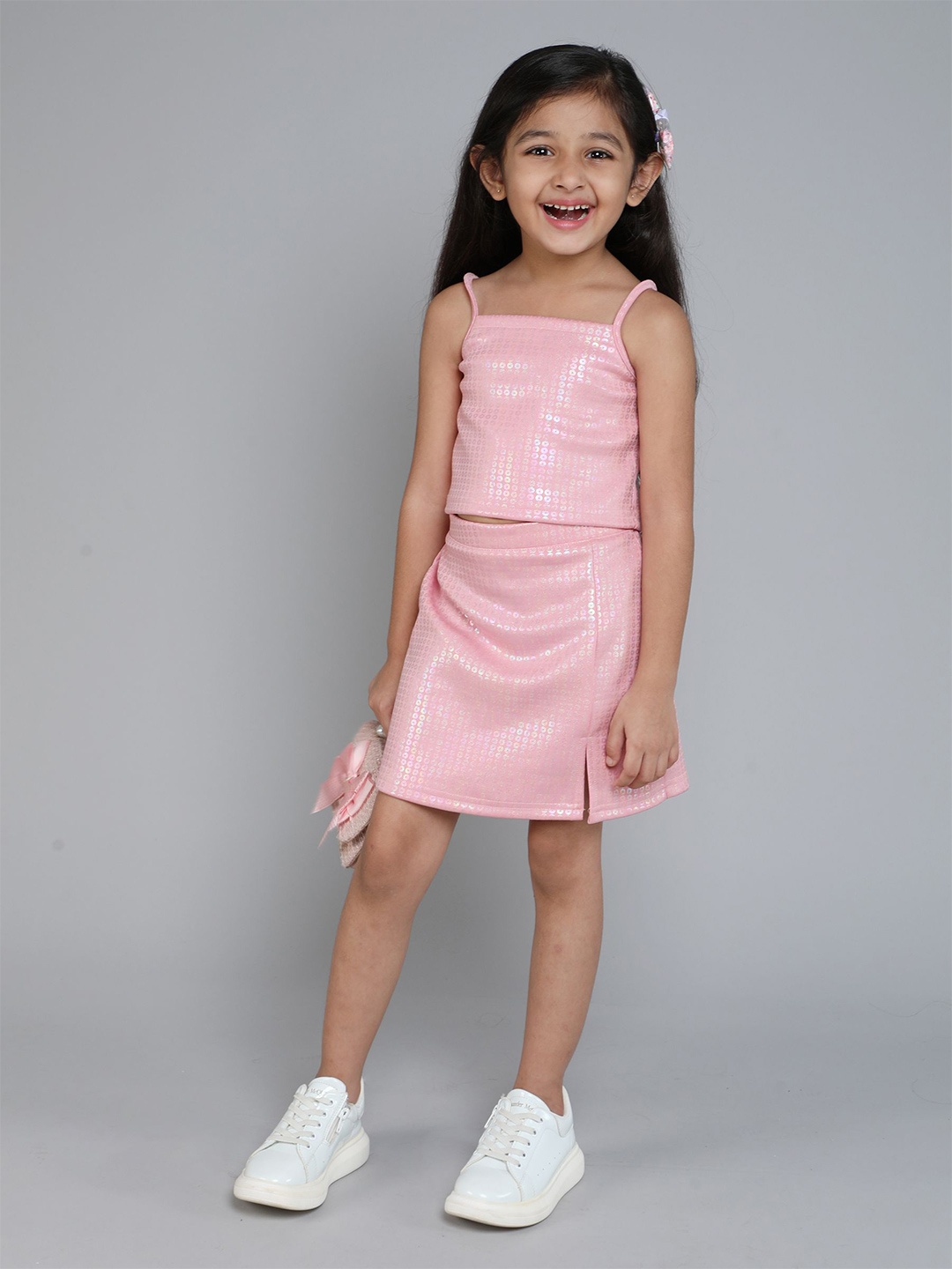 

taffykids Girls Embellished Top with Skirt, Pink