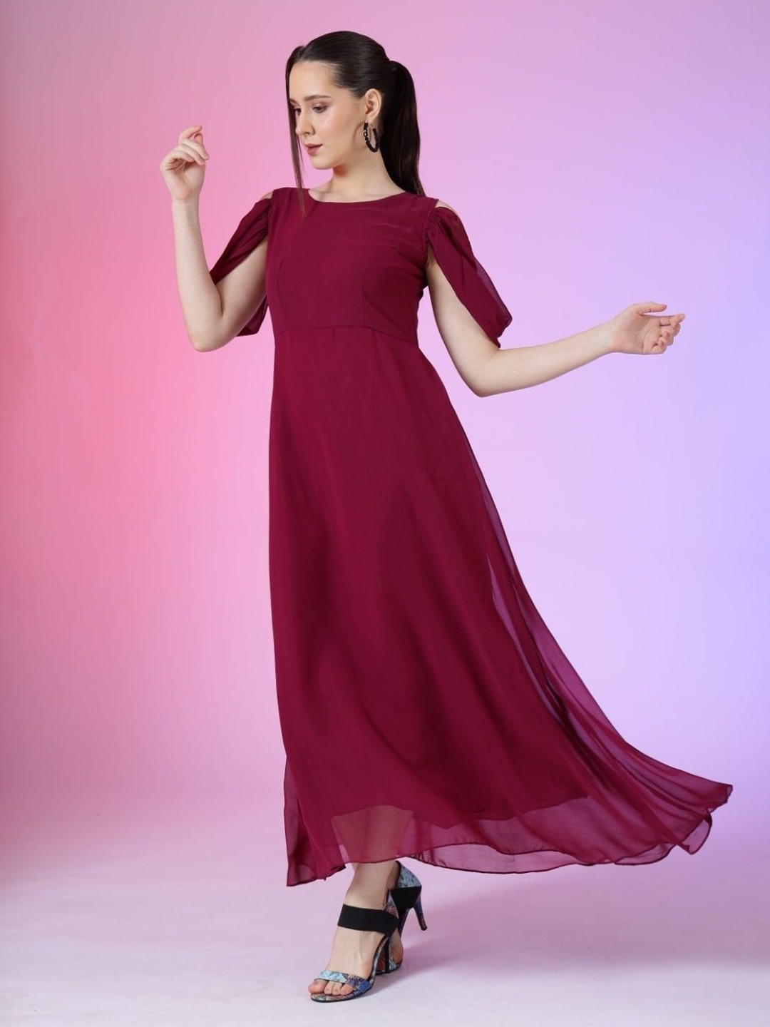 

Femvy Women Fit & Flare Maxi Dress, Magenta
