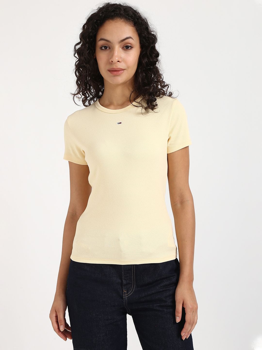 

Tommy Hilfiger Women Pockets Slim Fit T-shirt, Yellow