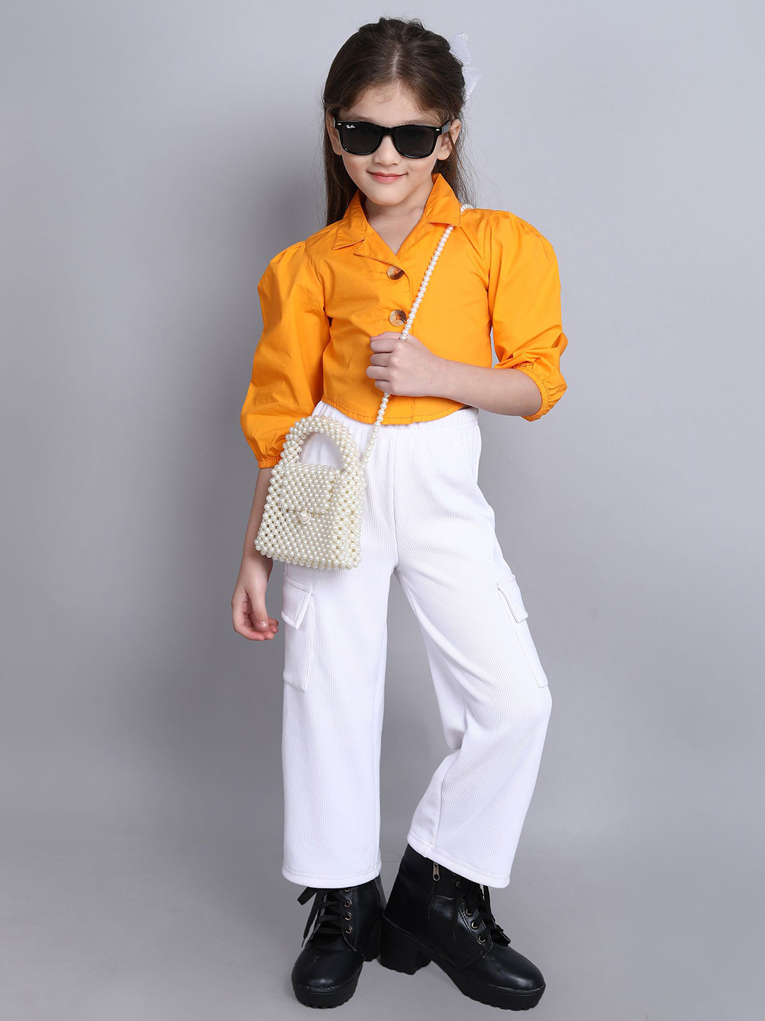 

taffykids Girls Shirt with Trousers, White