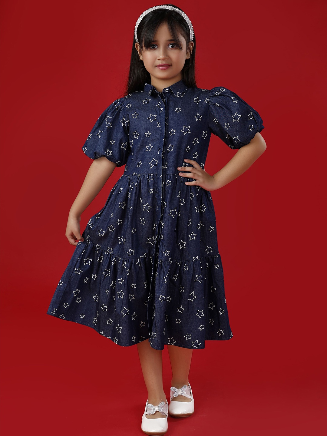 

ZIP ZAP ZOOP Floral Print Denim Shirt Midi Dress, Blue