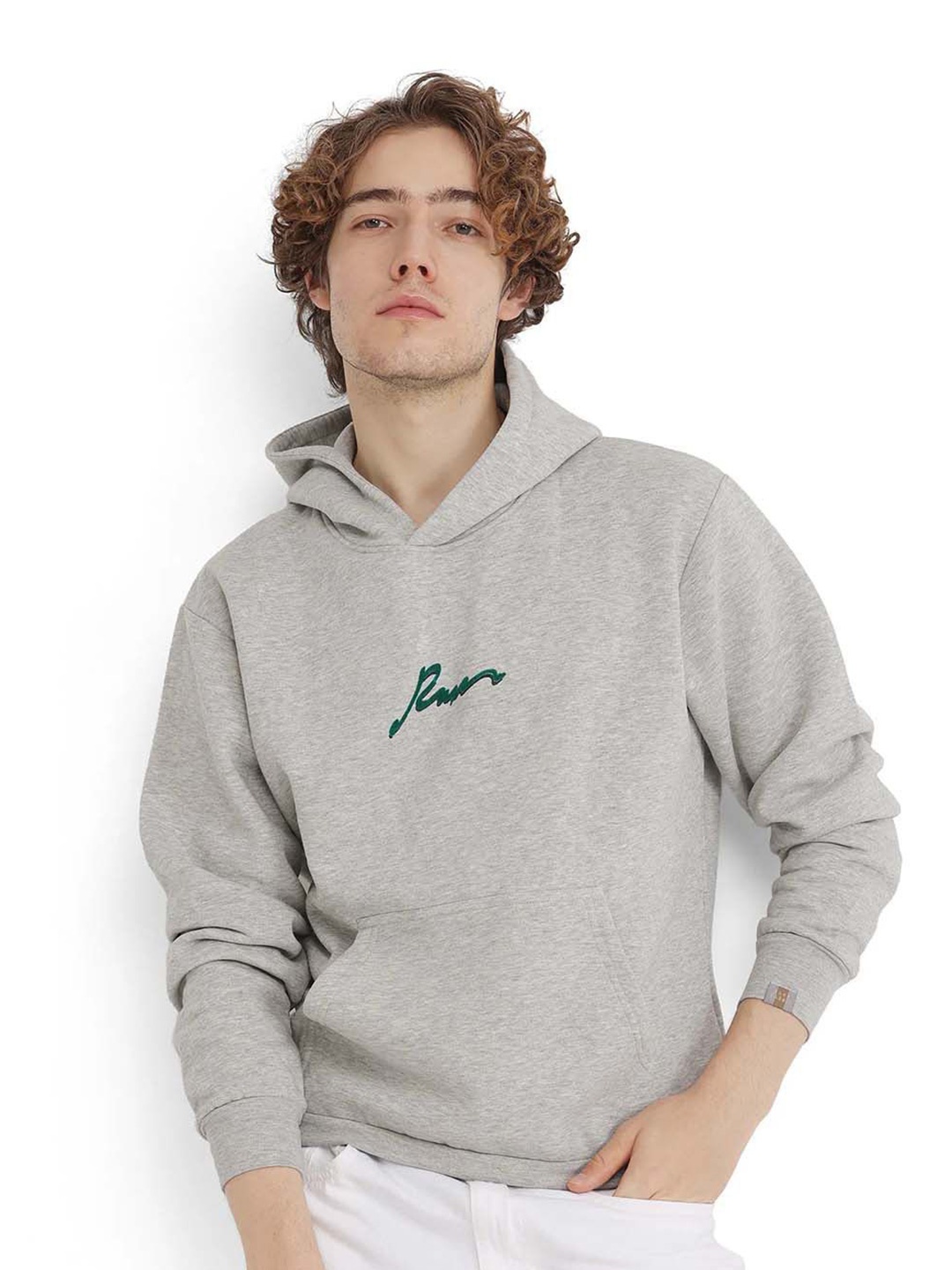 

RARE RABBIT Men Hooded Cotton Sweatshirt, Grey