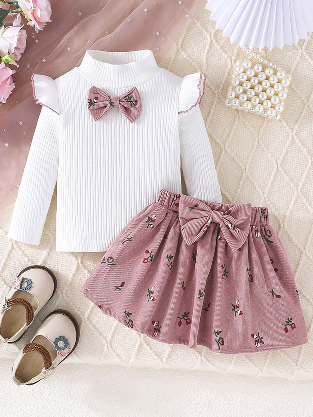 

INCLUD Girls Embellished Top with Skirt, Pink