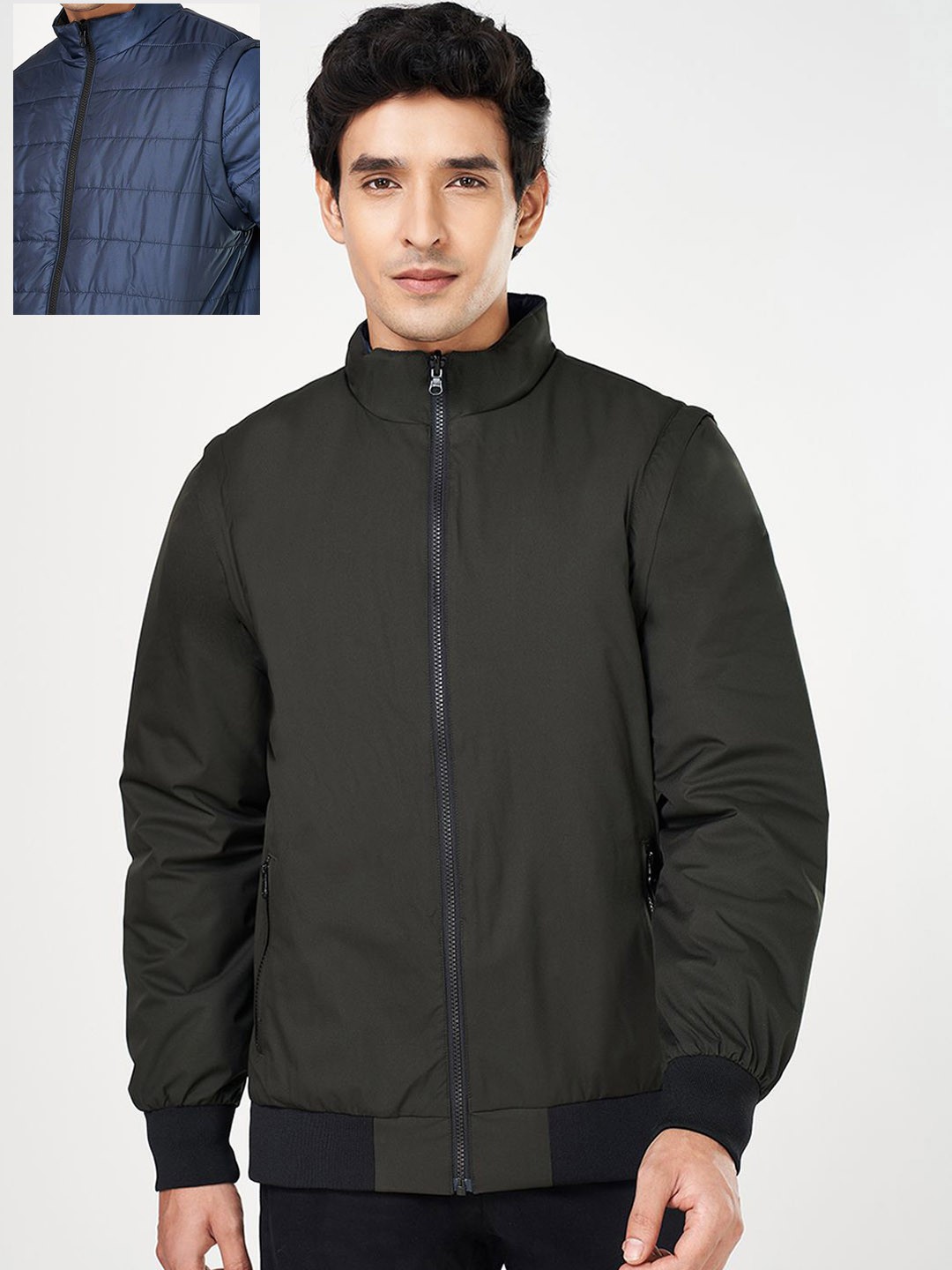 

BYFORD by Pantaloons Men Longline Bomber Jacket, Grey