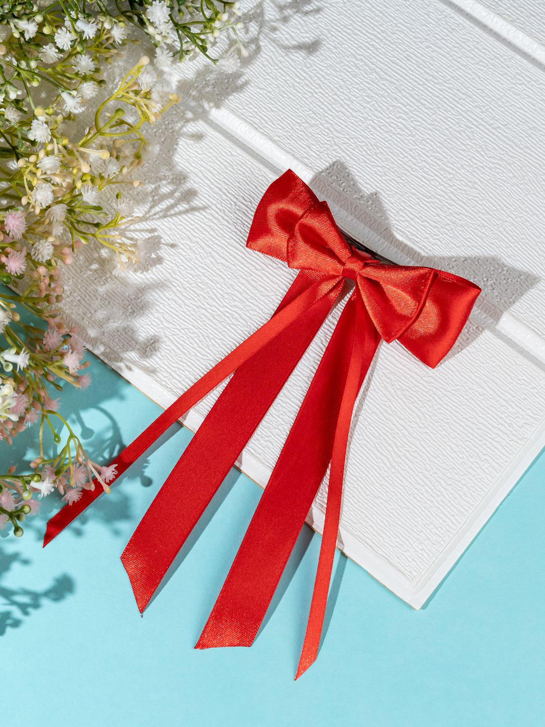 

Arendelle Christmas Satin Silk Ribbon Long Tail Double Bow, Red