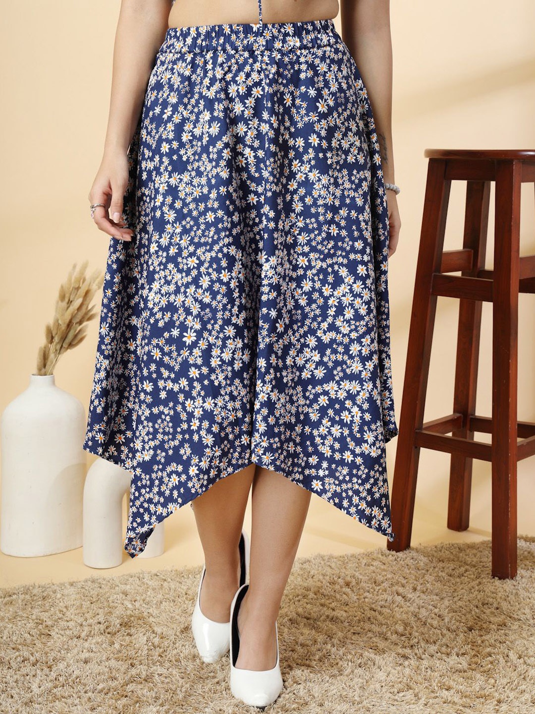 

Oomph! Printed A-Line Midi Skirt, Blue