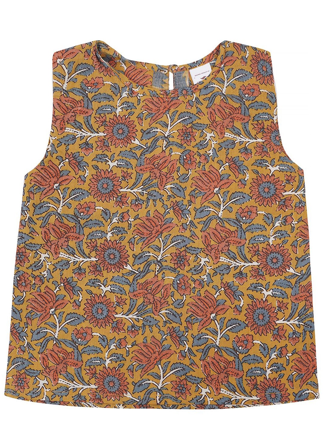 

SPARSA Tropical Print Cotton Top, Mustard