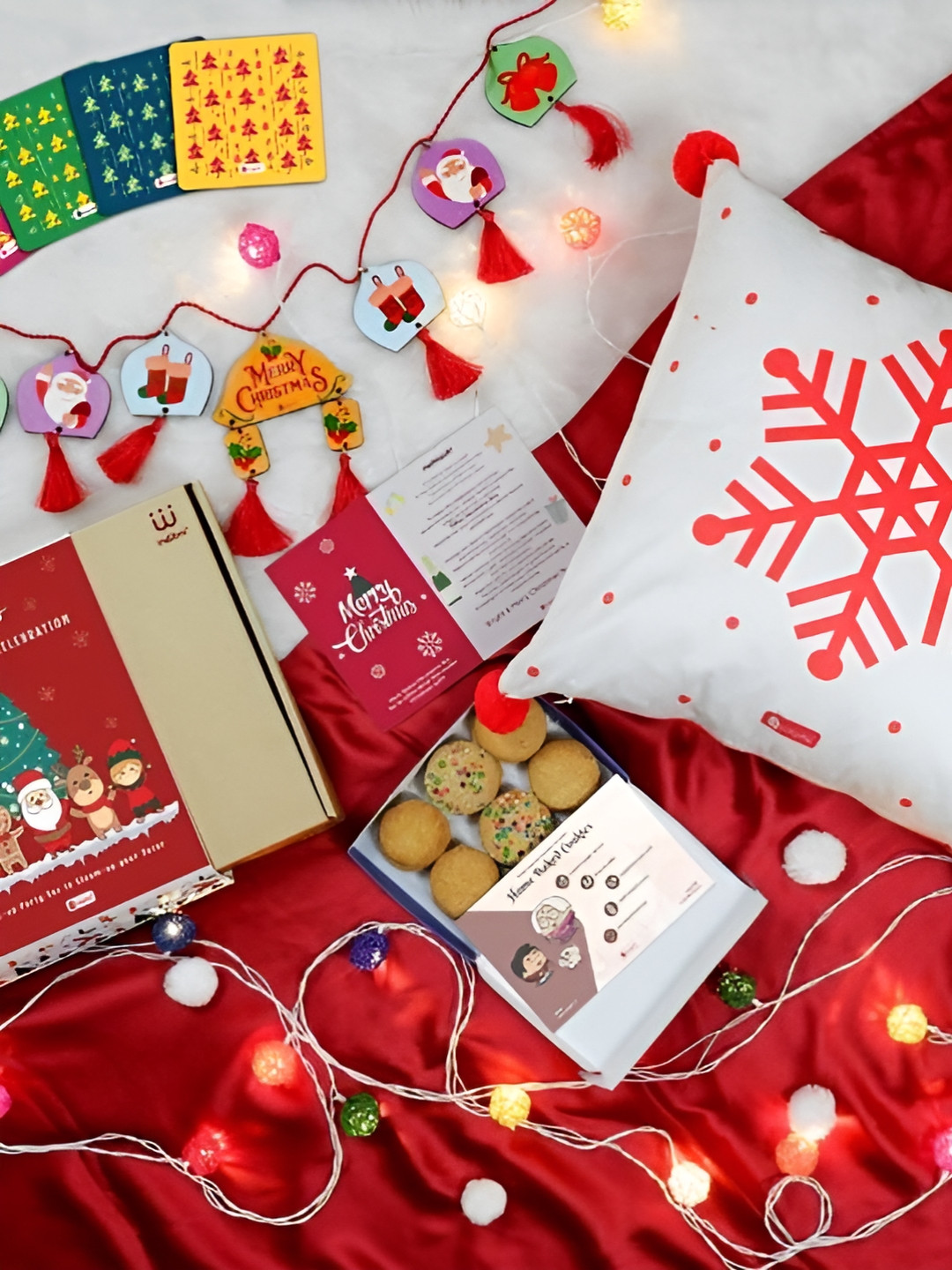

Office Decorative Box - (Cushion, Bunting, Fairy Light, Cookies & Coaster), Red