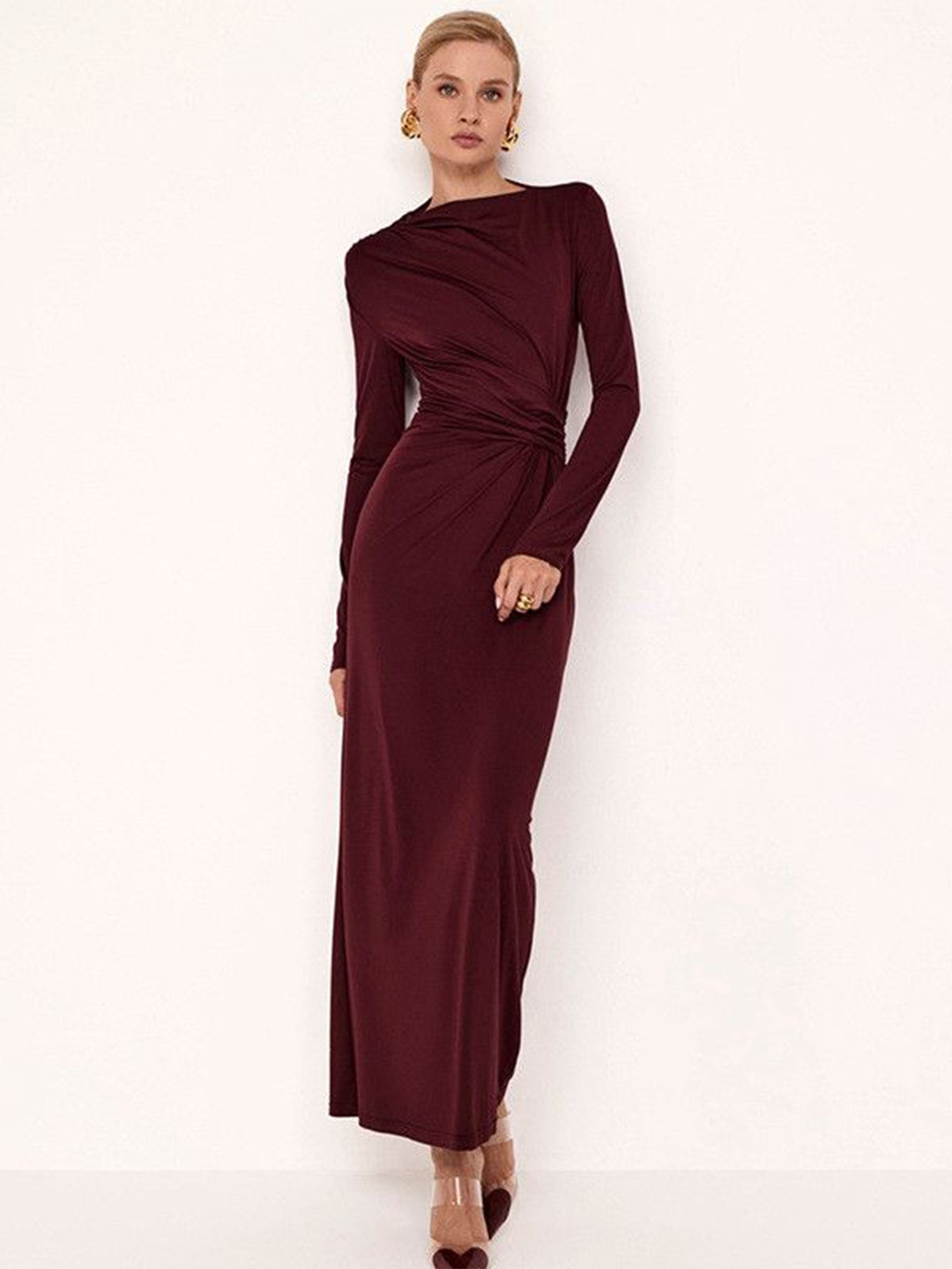 

DressBerry Women Long Sleeves Wrap Maxi Dress, Burgundy