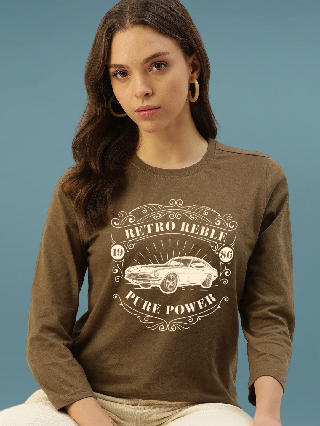 

DressBerry Women Printed Slim Fit T-shirt, Brown