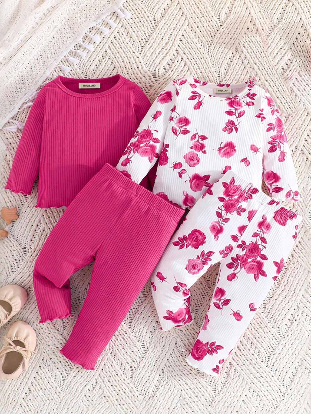 

INCLUD Girls Printed T-shirt with Trousers, Pink