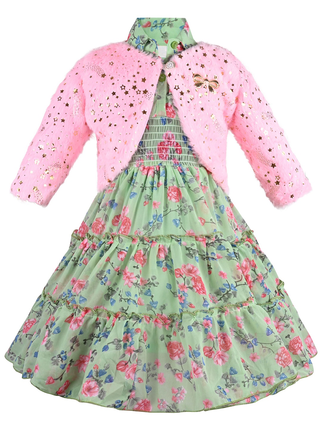

Wish Karo Print Georgette A-Line Dress, Green