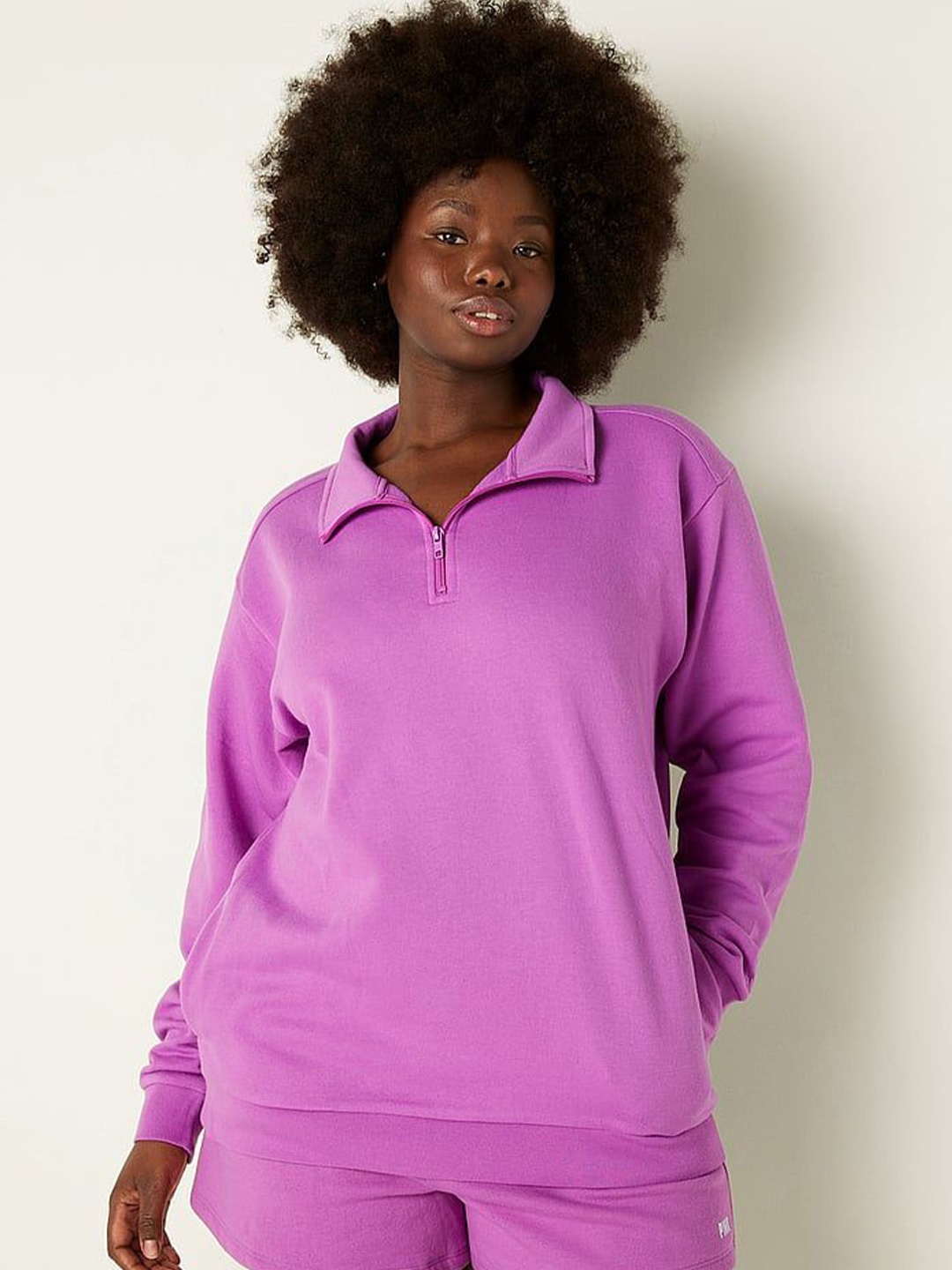 

Victoria's Secret Women Cotton Shirt Collar Pullover Sweatshirt, Purple