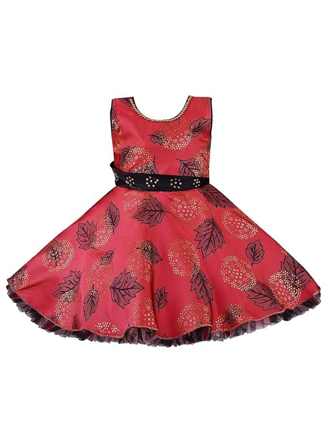 

Wish Karo Floral Print Satin A-Line Dress, Red