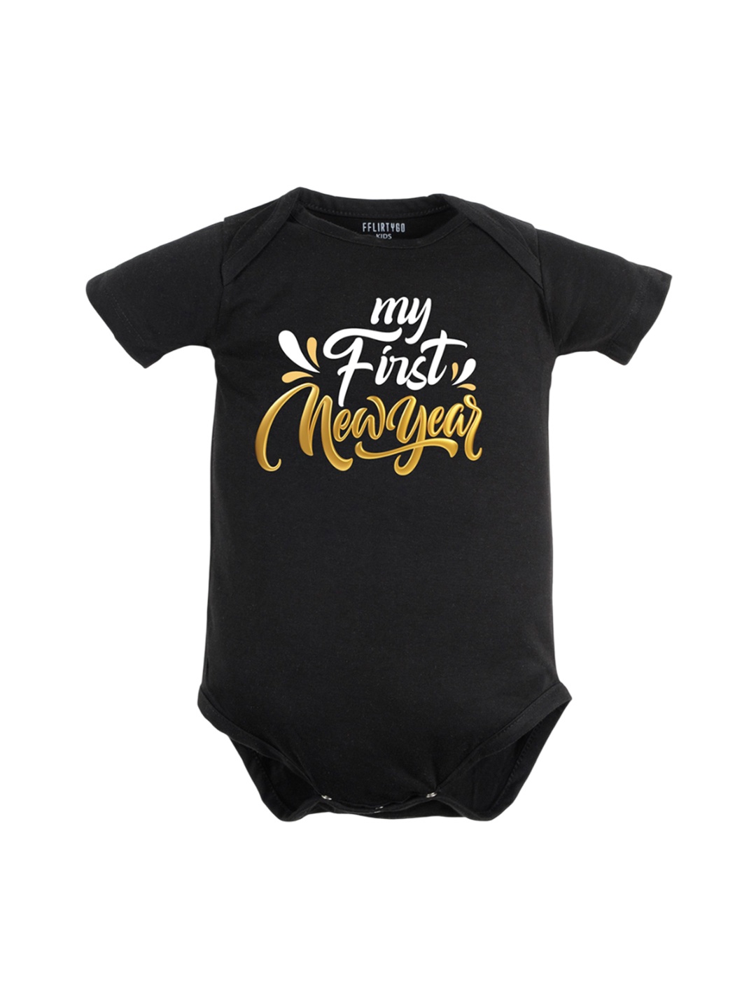 

FFLIRTYGO Infants Printed Pure Cotton Bodysuit, Black