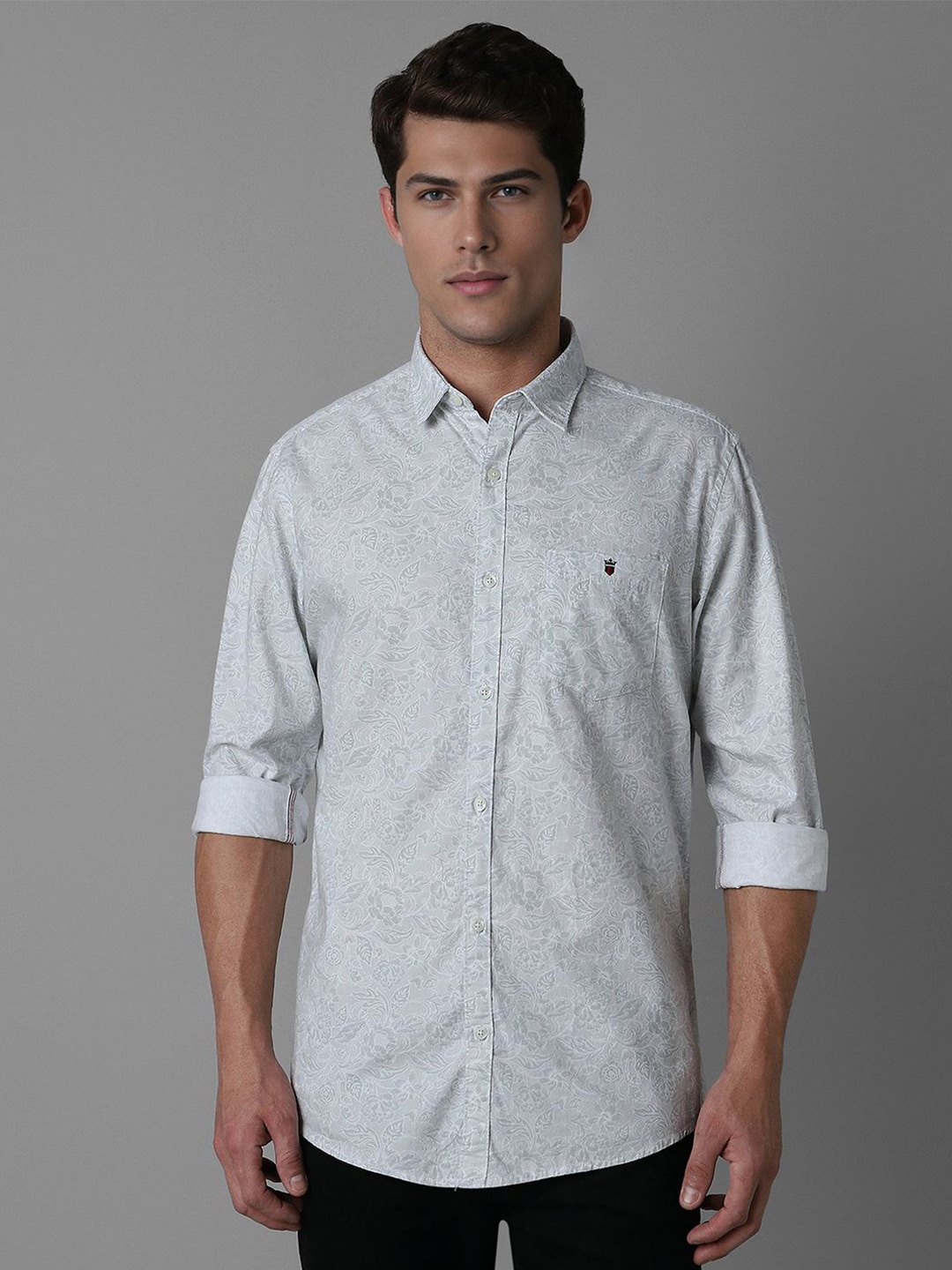 

Louis Philippe Jeans Men Spread Collar Floral Printed Cotton Slim Fit Casual Shirt, White