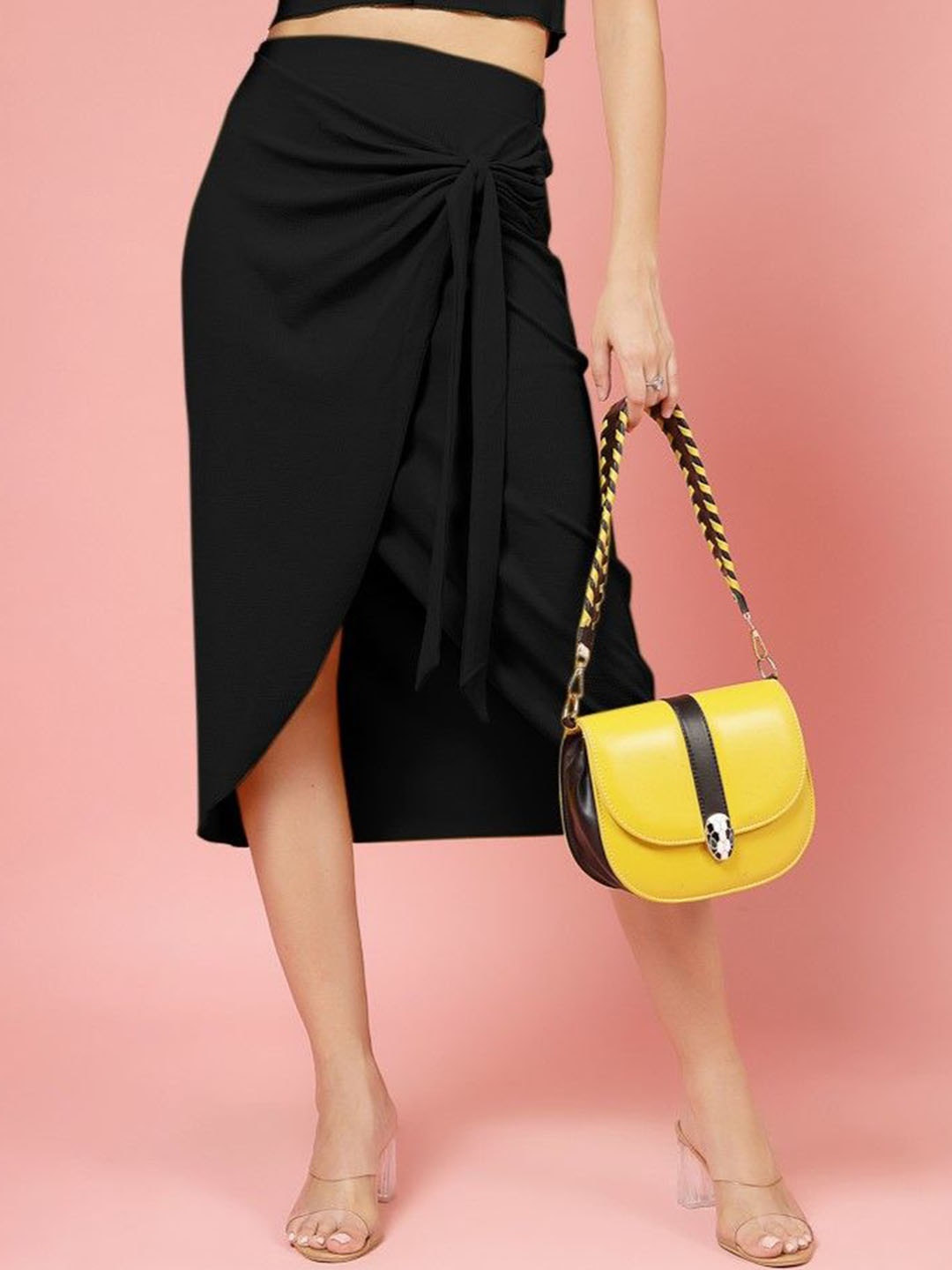 

Oomph! Knot Detail Midi Wrap Skirt, Black