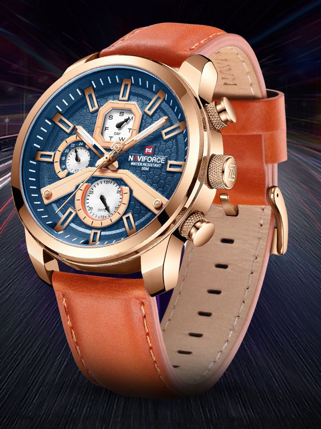 

Naviforce Men Dial & Leather Straps Analogue Watch NF9211L RG BE O, Orange