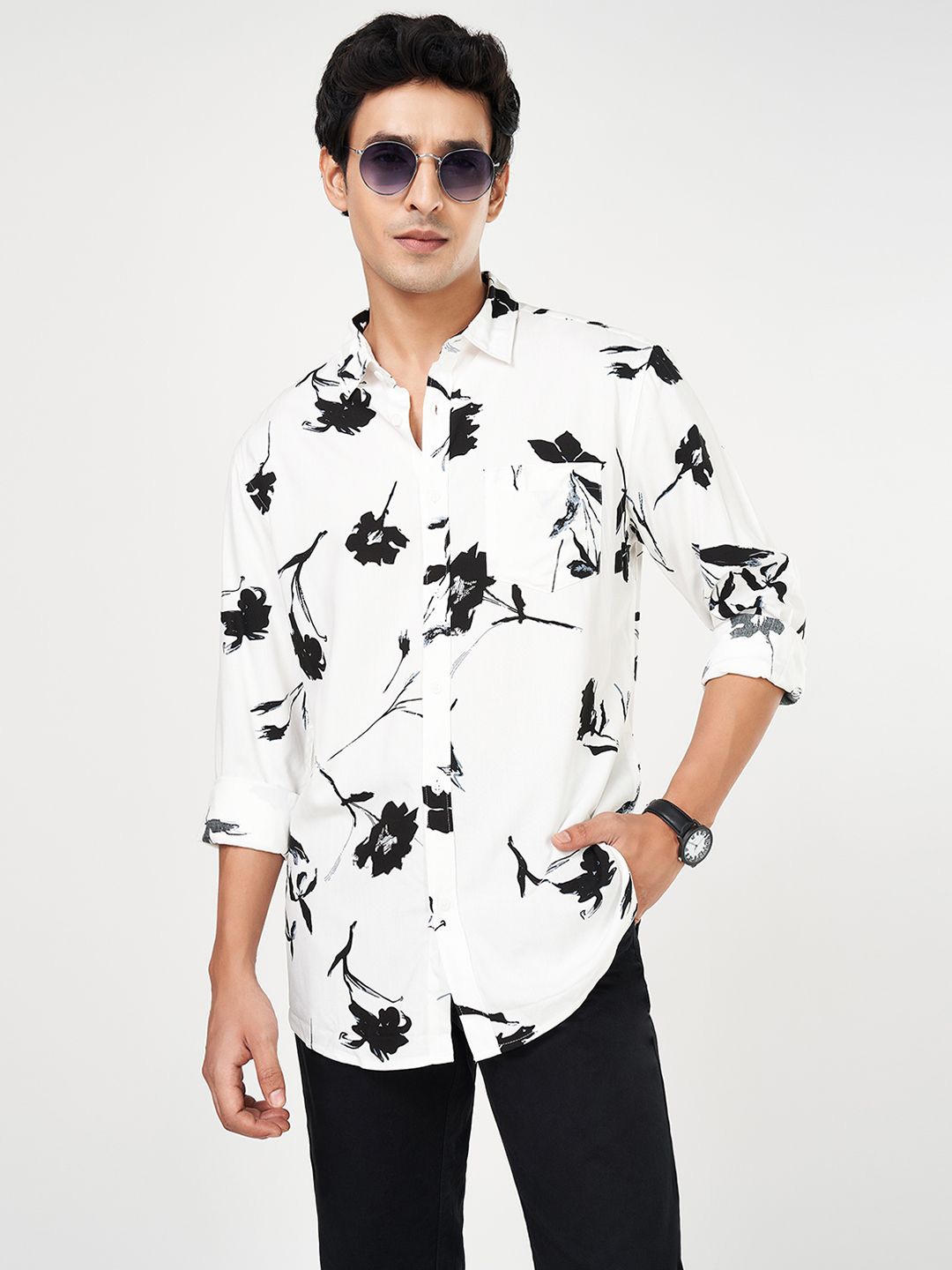 

BYFORD by Pantaloons Men Opaque Printed Casual Shirt, Blue