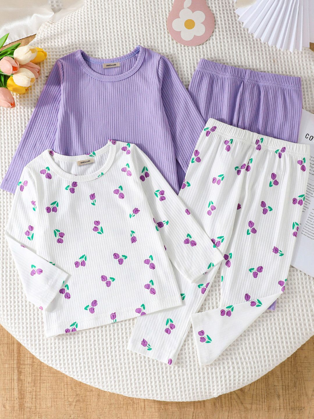 

INCLUD Girls Printed Top with Trousers, Purple