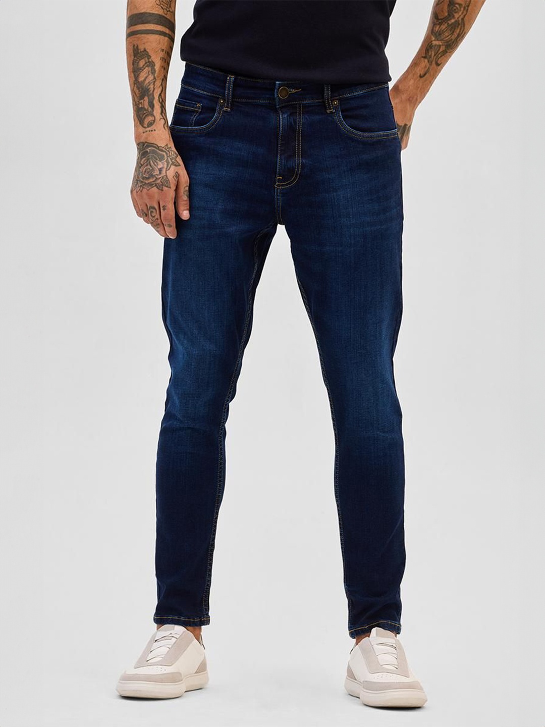 

Snitch Men Narrow Skinny Fit Light Fade Stretchable Jeans, Navy blue