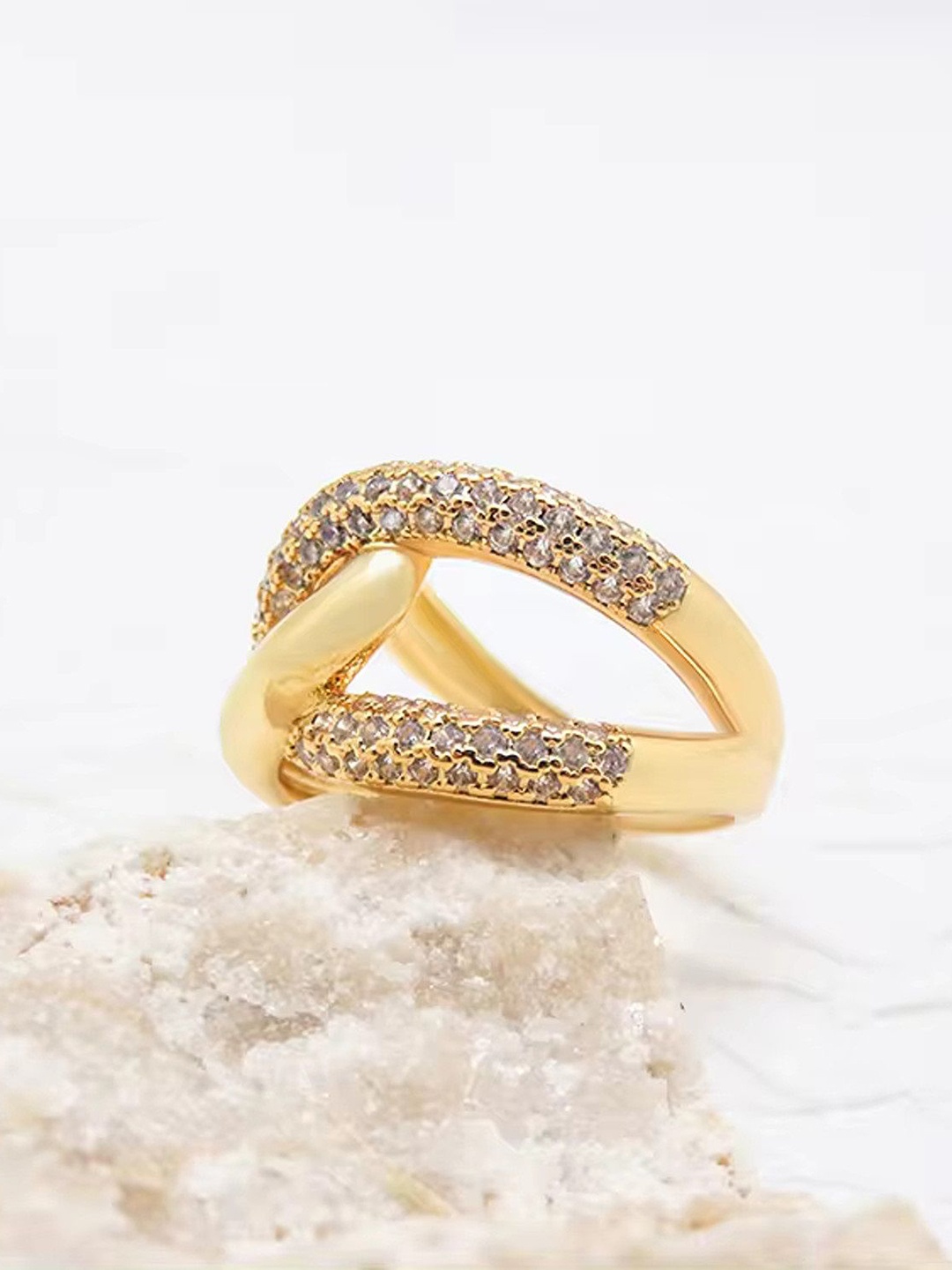

Lila Gold-Plated CZ-Studded Adjustable Finger Ring