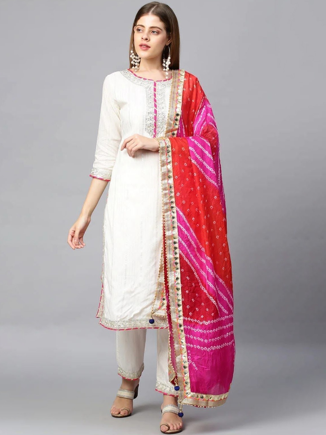 

MILAAV Women Embroidered Regular Kurti with Trousers & With Dupatta, White