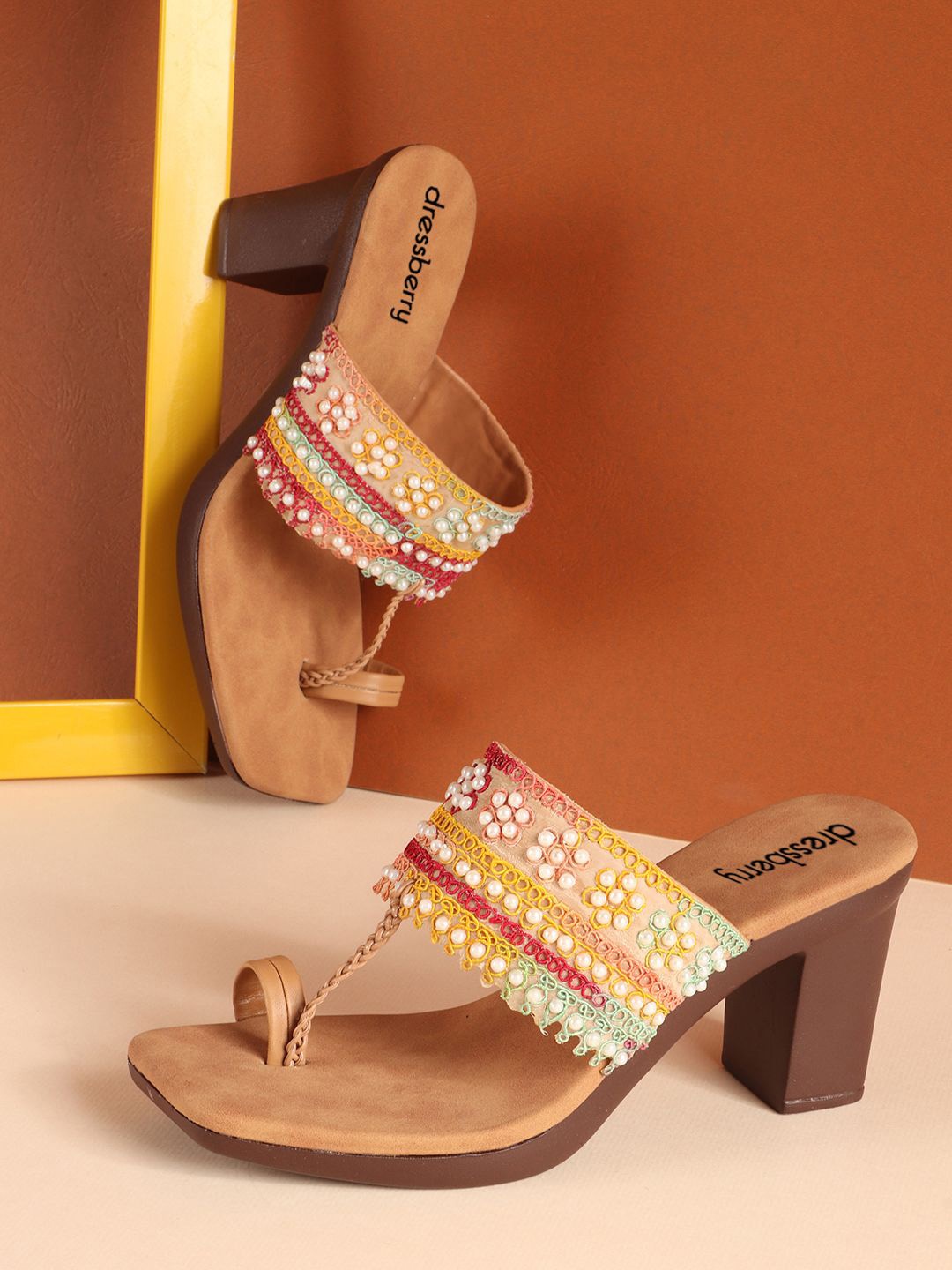 

DressBerry Embellished Block Sandals, Multi