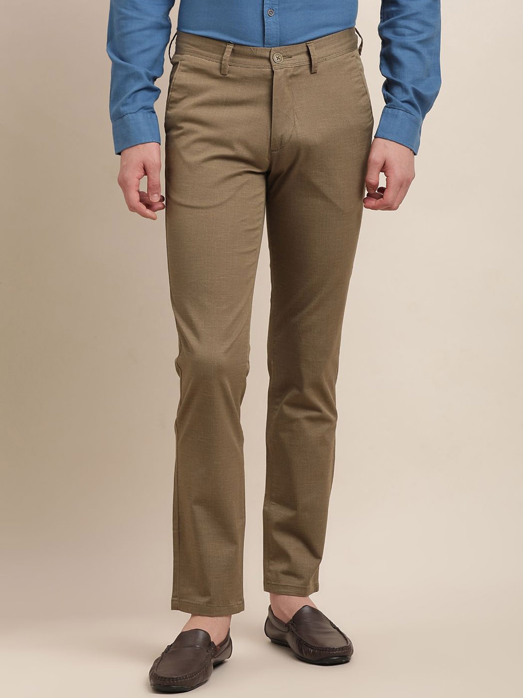 

Turtle Men Cotton Mid-Rise Relaxed Skinny Fit Chinos Trousers, Brown