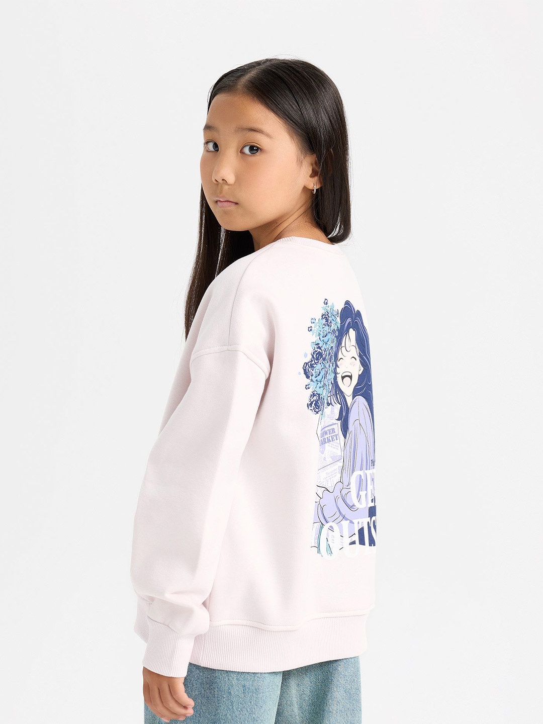 

DeFacto Girls Printed Pullover, Pink