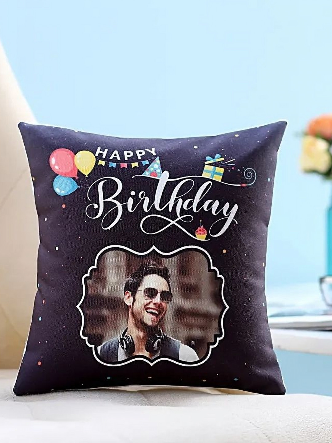 

fnp White & Black Printed Square Shaped Pre-Filled Cushion