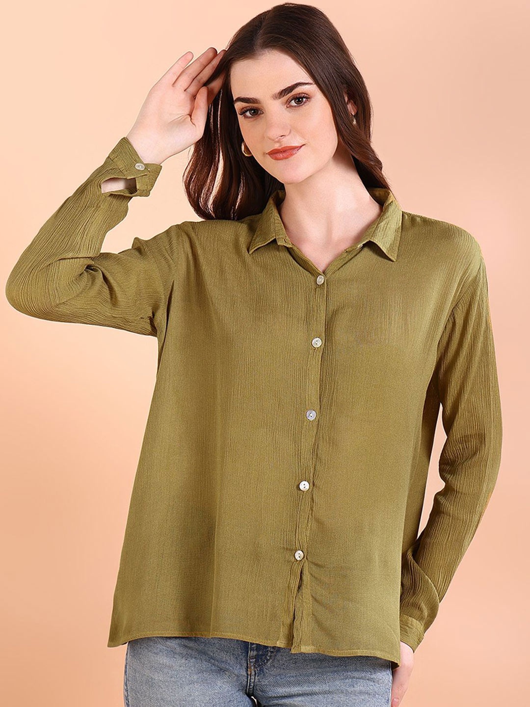 

Maaesa Women Comfort Opaque Casual Shirt, Green