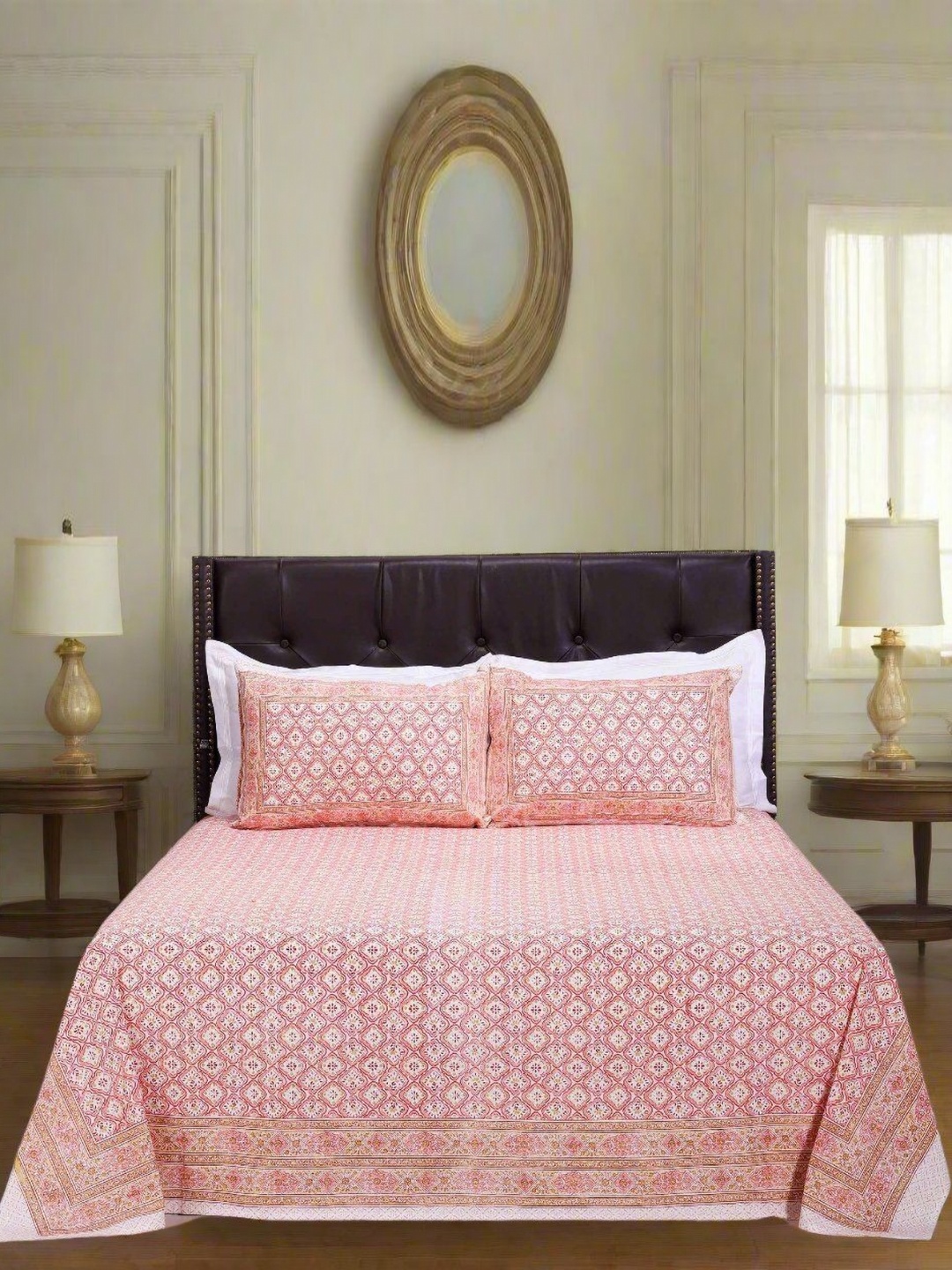 

SHAHENAZ Pink & White Floral Cotton 120 TC Queen Bedsheet with 2 Pillow Covers