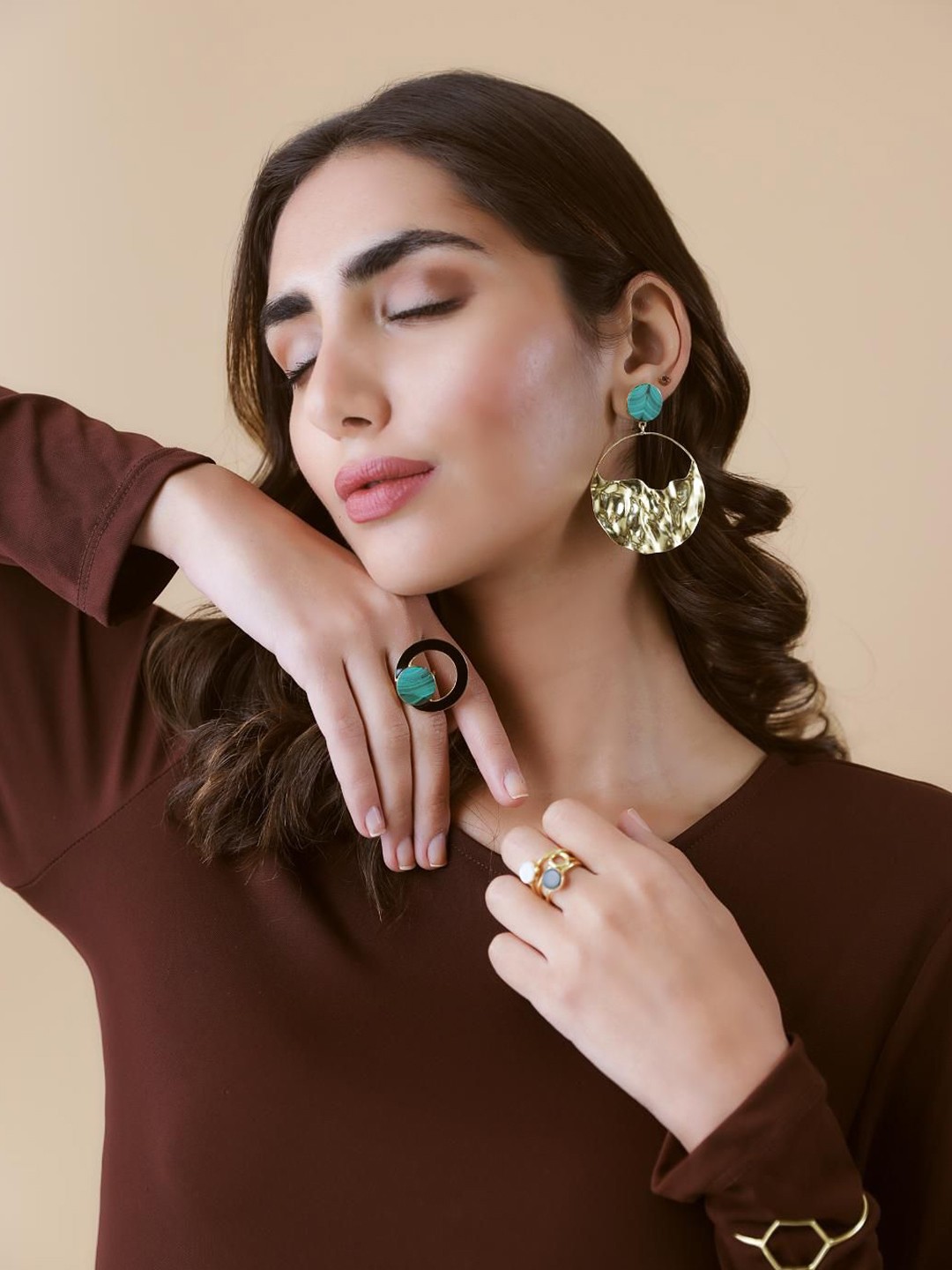 

Varnika Arora Geometric Drop Earrings, Gold