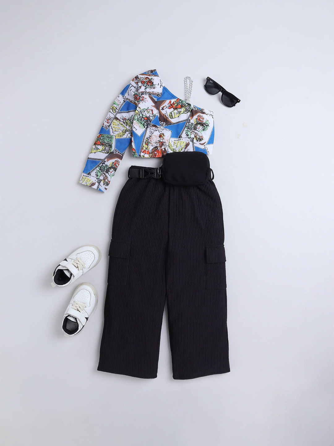 

taffykids Girls Printed Top with Trousers, Black