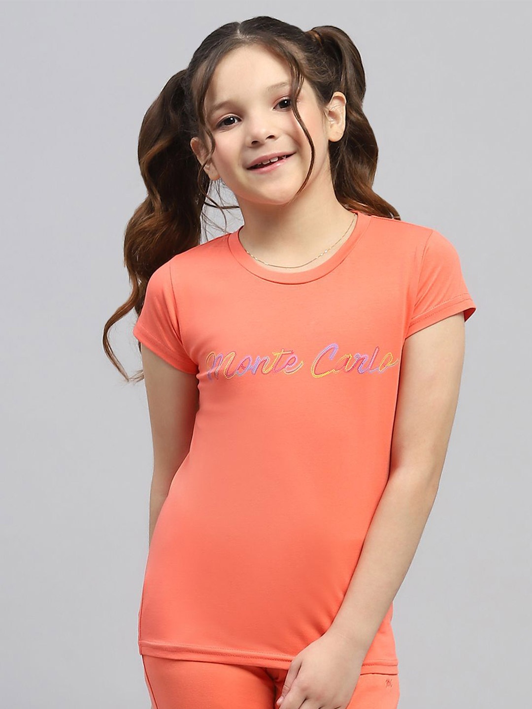 

Monte Carlo Girls Printed Round Neck Top, Orange