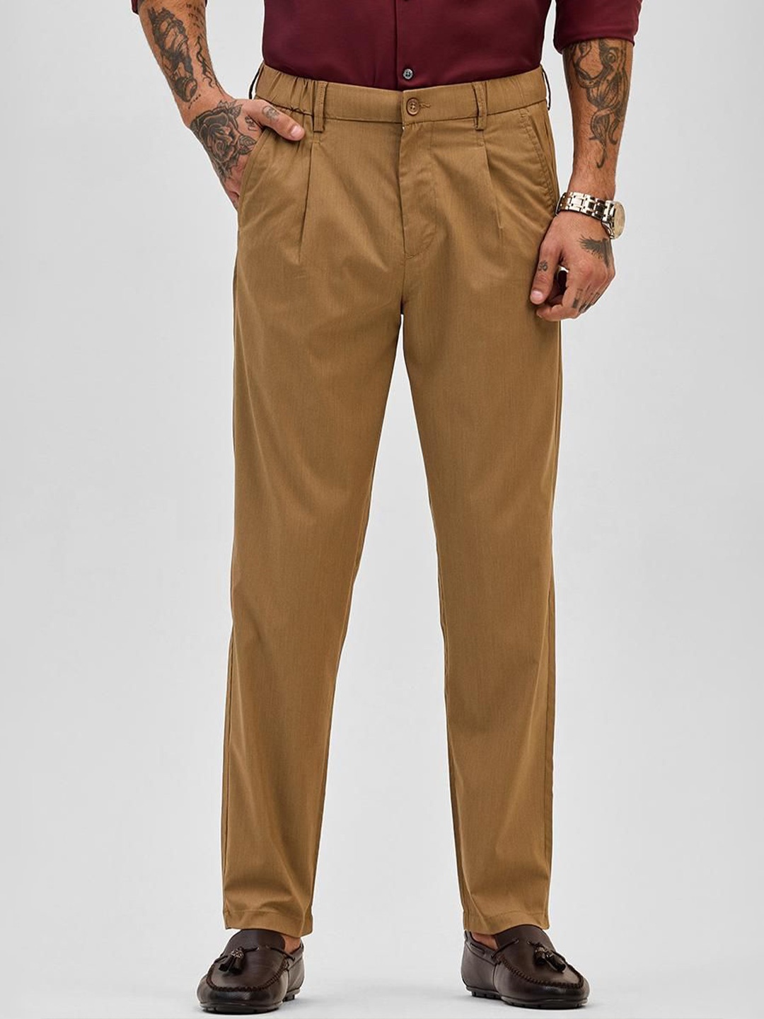

Snitch Men Smart Slim Fit Mid-Rise Trousers, Brown