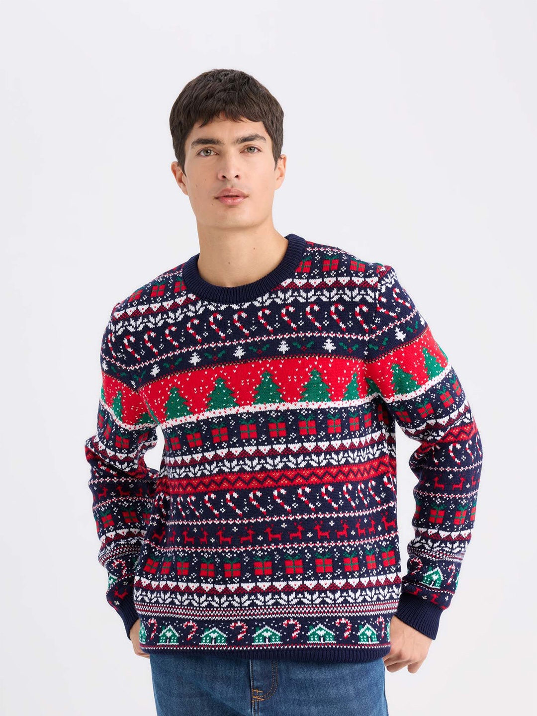 

DeFacto Men Printed Pullover Sweaters, Black