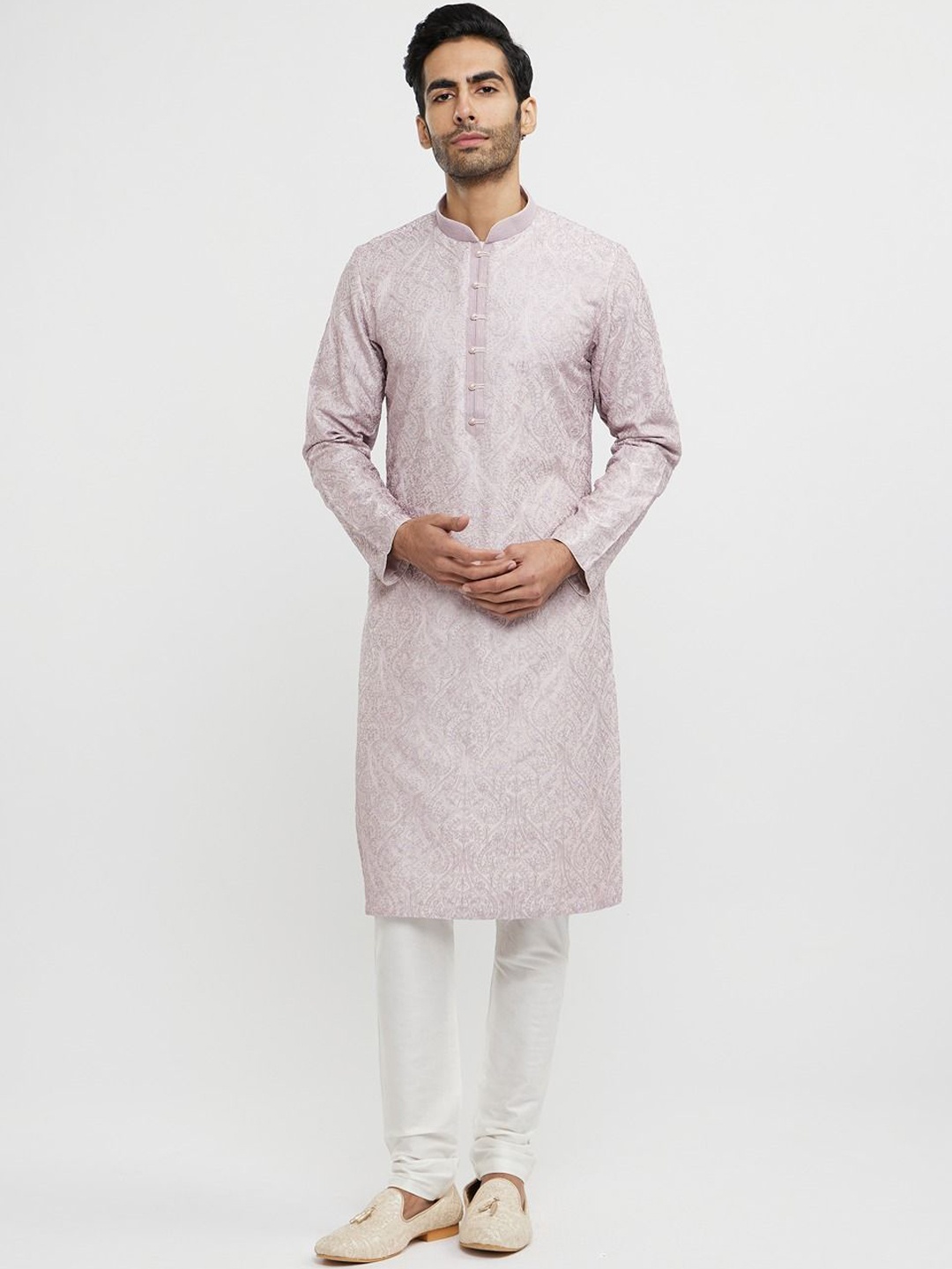 

Twamev Men Embroidered Regular Thread Work Kurta with Churidar, Violet