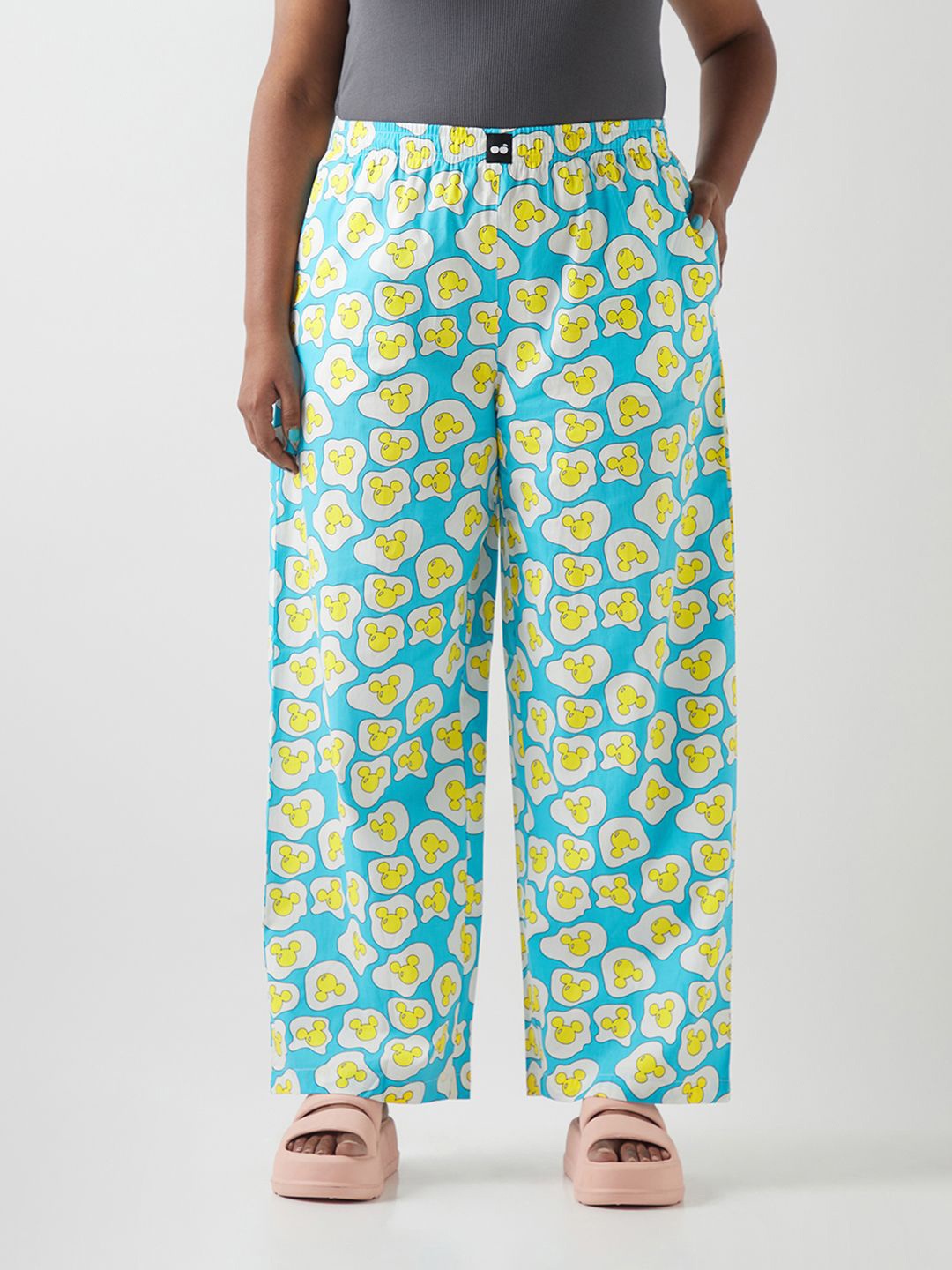 

Bewakoof Women Abstract Printed Cotton Plus Size Lounge Pants, Blue