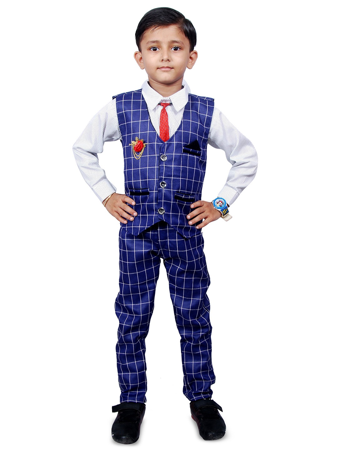 

BAESD Boys 3-Pcs Checked Single Breasted Suit, Blue