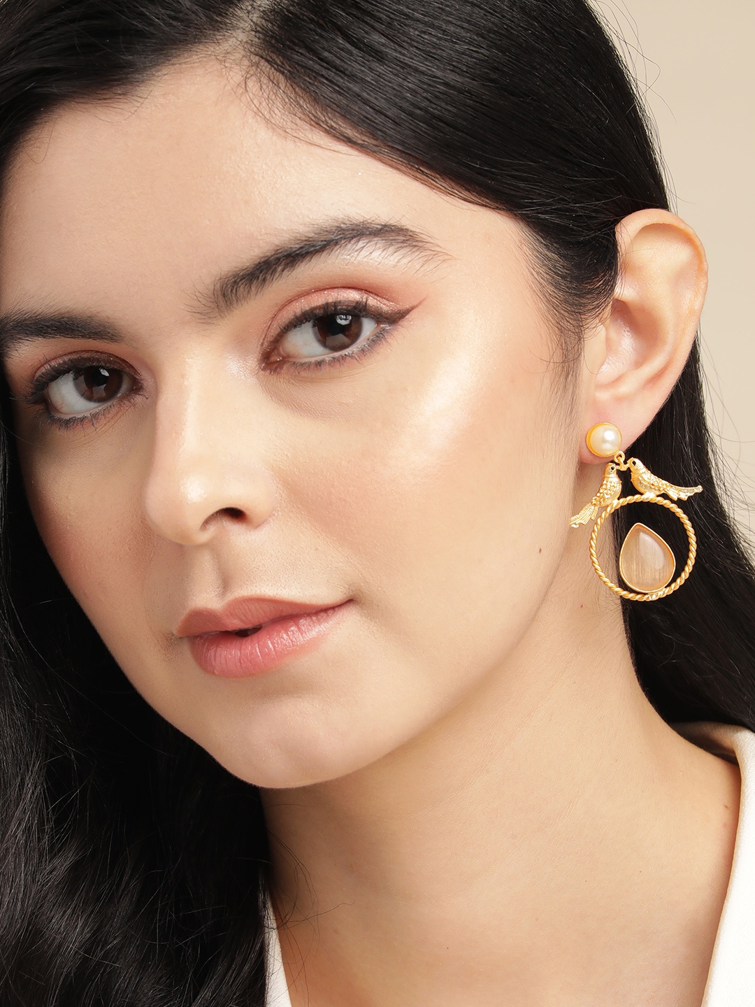 

Anouk Gold Plated Beaded Circular Drop Earrings, Peach