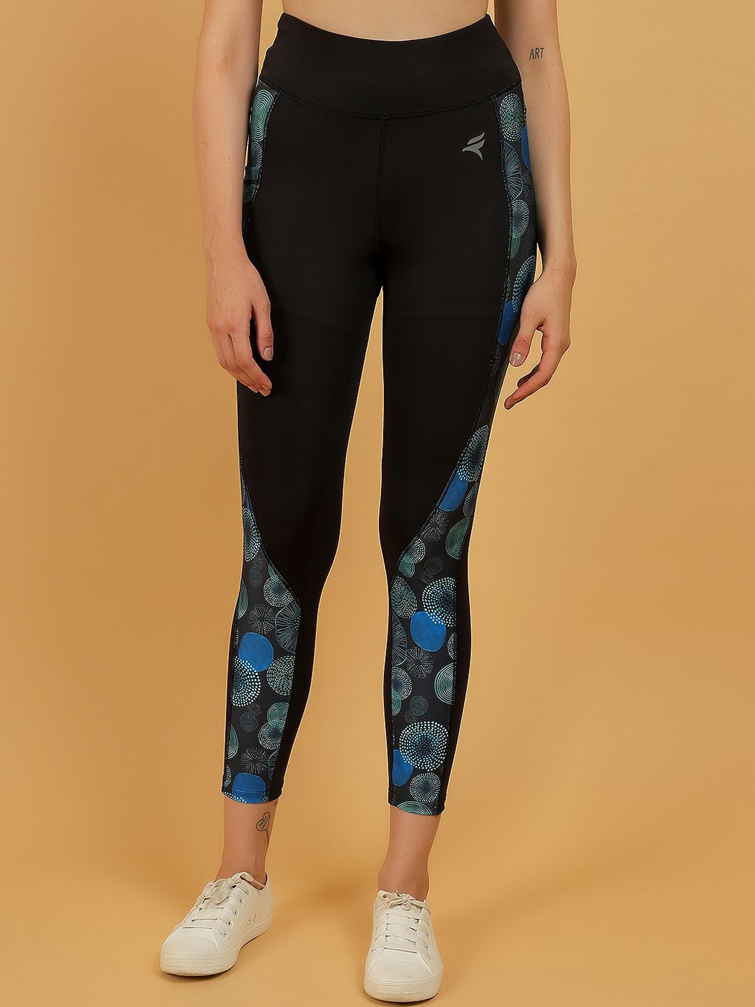 

N-Gal Women Printed Dry-Fit Yoga Tights, Black