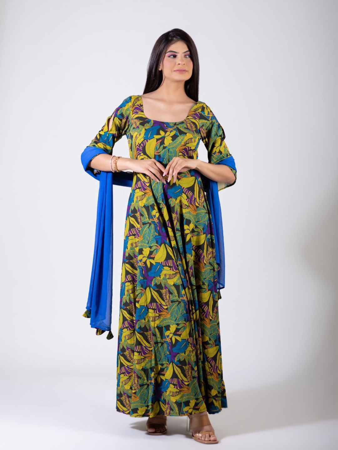 

SUNFAIRY Women Floral Print Maxi Dress, Green